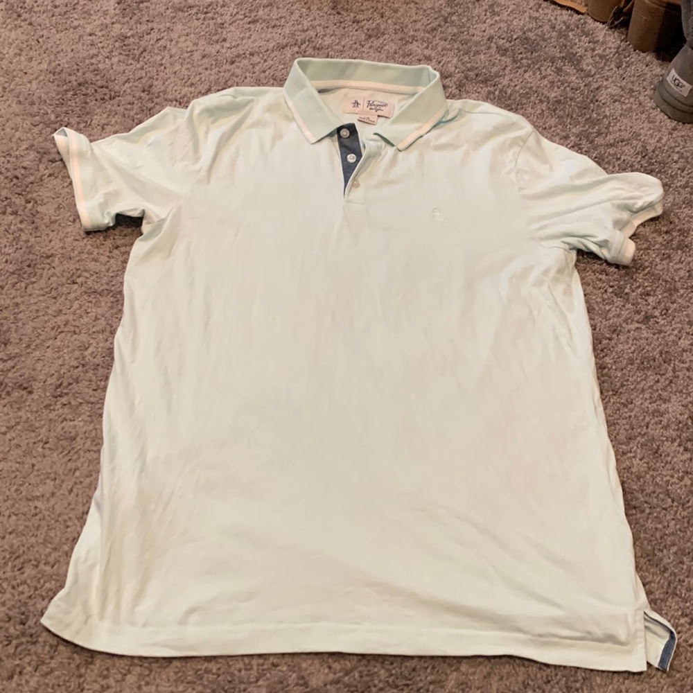 Men’s Light teal Original Penguin polo. Size Lg.